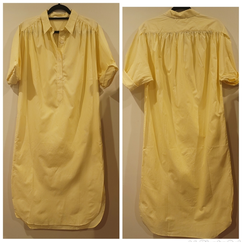 Entireworld Pale Yellow Striped Maxi Shirt Dress